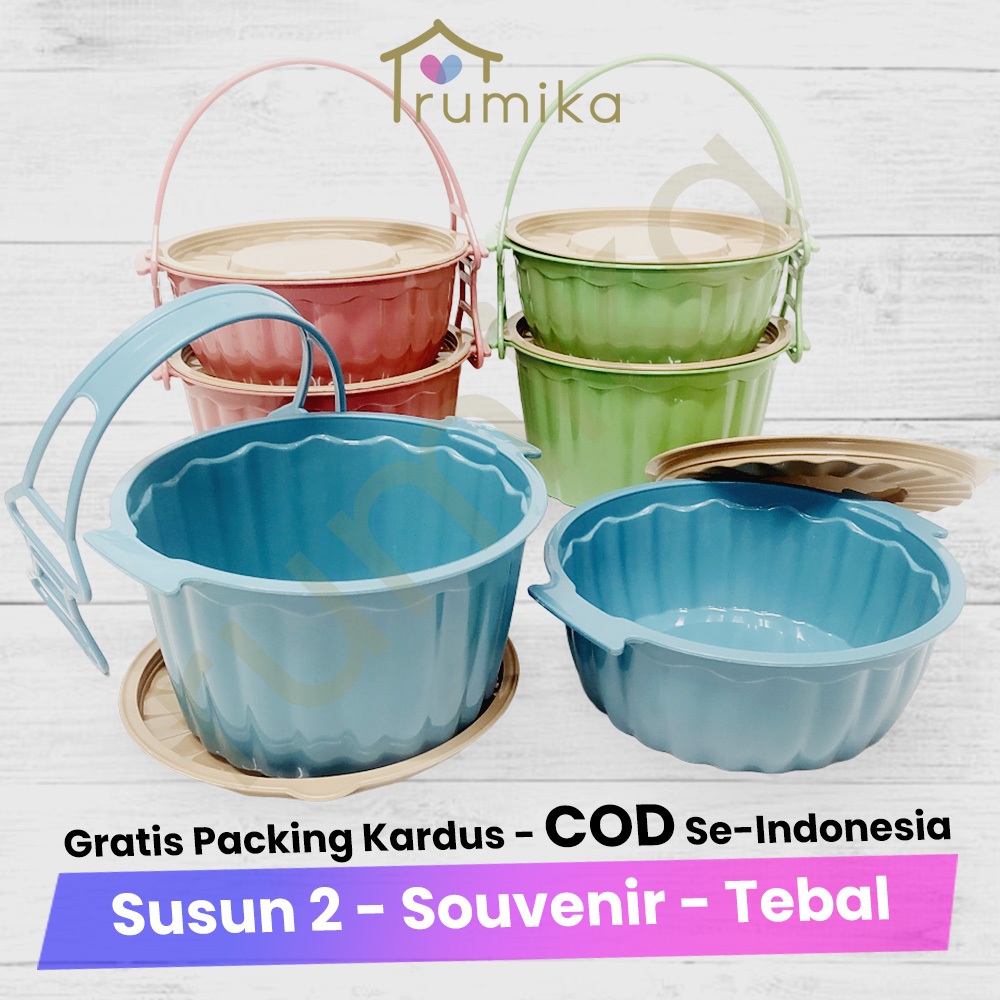 Rantang Plastik Susun 2 Retro - Wadah Bekal Makan /Souvenir Ulang Tahun / Hajatan