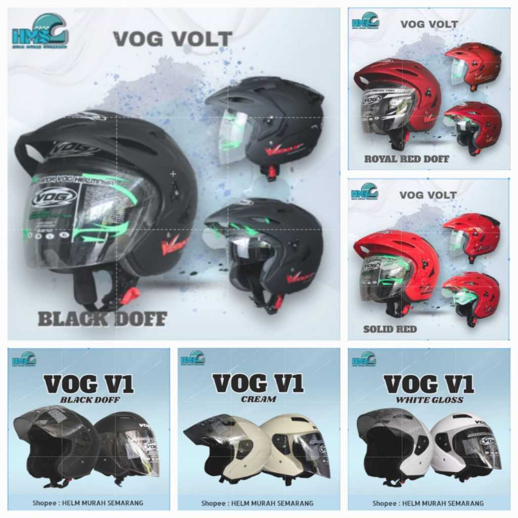 HELM VOG VOLT / VOG V1 / VOG BLITZ HALF FACE WARNA TERLENGKAP TERLARIS & TERMURAH