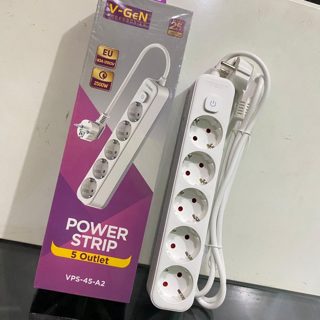 V-GEN VPS-45-A2 POWER STRIP 5 OUTLET//Terminal Listrik 2500W 220Cm