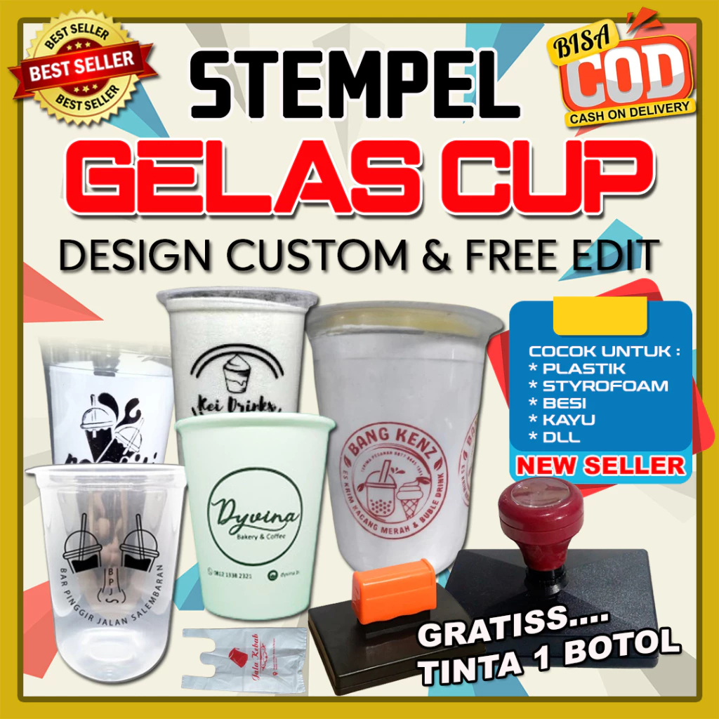 stempel plastik / stempel sterofom / stempel cup plastik FREE tinta refil