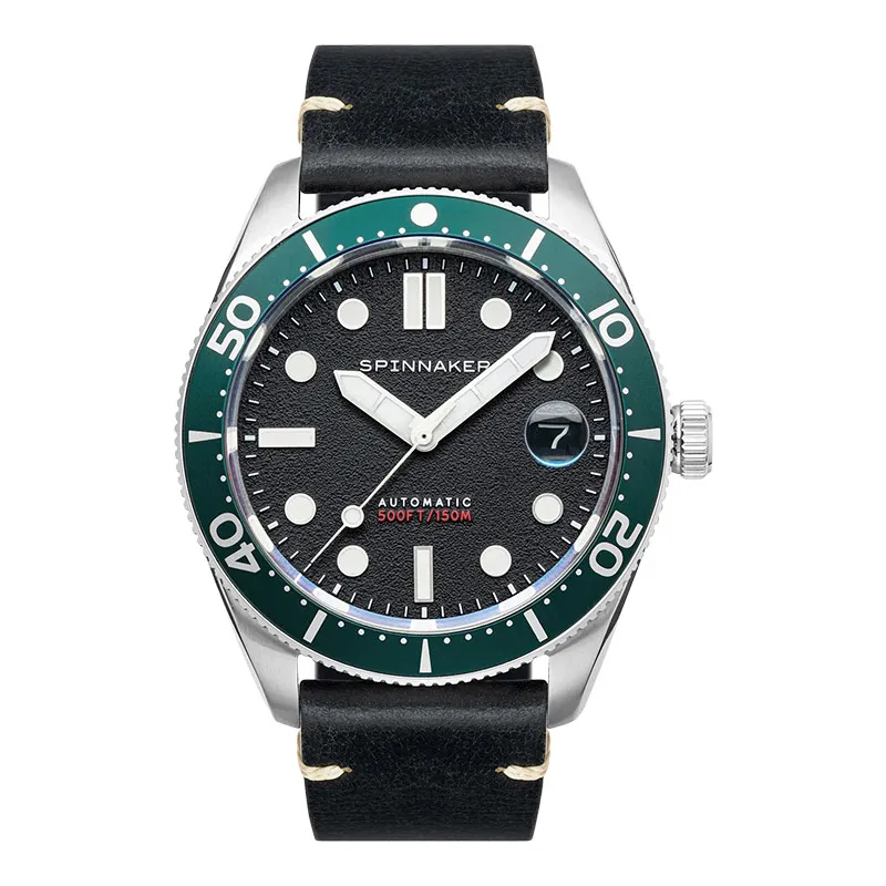 Jam Tangan Pria Man Watch Spinnaker Croft Nomad Automatic Black Leather Strap Black Dial