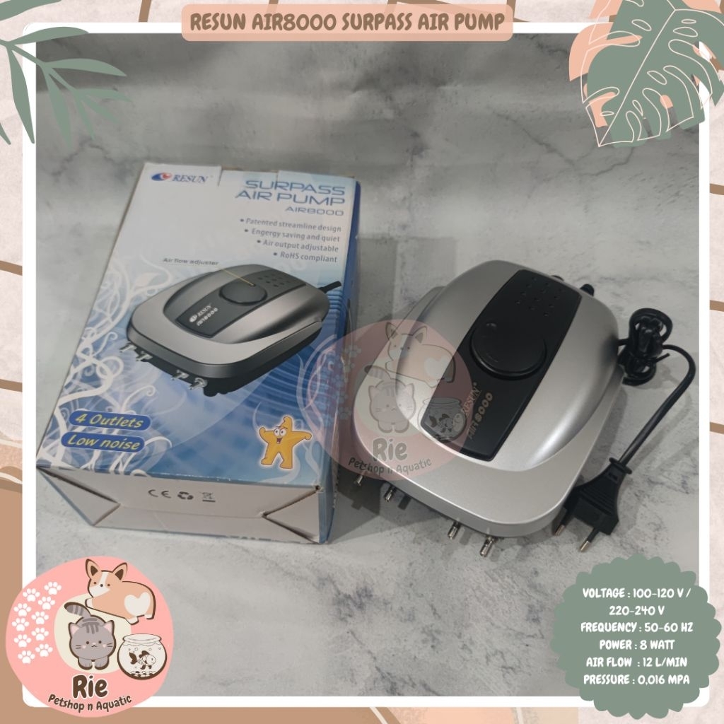 Resun AIR8000 Surpass Air Pump - Pompa Udara Aerator 4 Lubang
