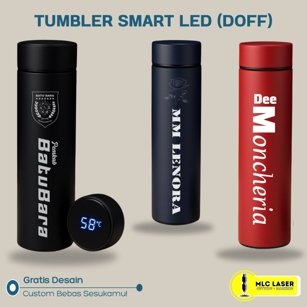 Tumbler Custom 500ml (Doff) Stainless Nama dan Logo | Tumbler Suhu Digital Laser Marking Buat Hadiah