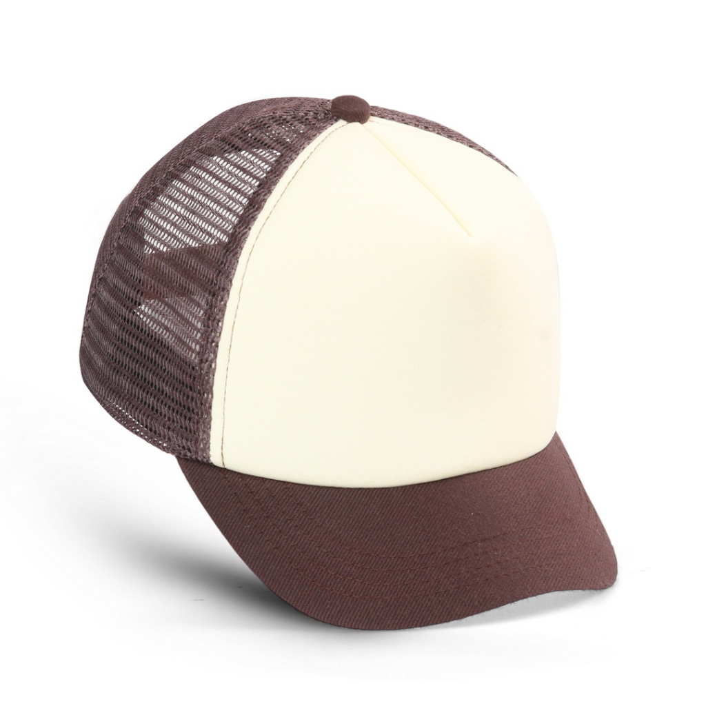 Promo - Topi Jaring Visor Pendek Polos Pria Dewasa Coklat Cream - Trucker Hats Distro Elegan