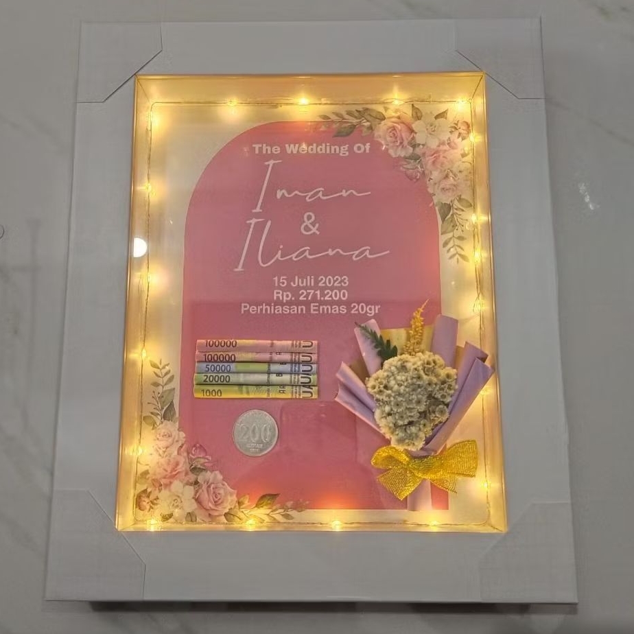 30x25cm lampu hias buket bunga edelweis LED scrap box bingkai frame pigura foto popup 3D hadiah kado