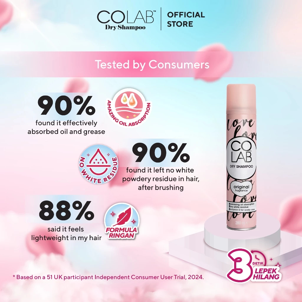 COLAB Dry Shampoo - Original / Dry Shampoo Tanpa Residu Putih / Atasi Rambut Lepek / Dry Shampoo Spr