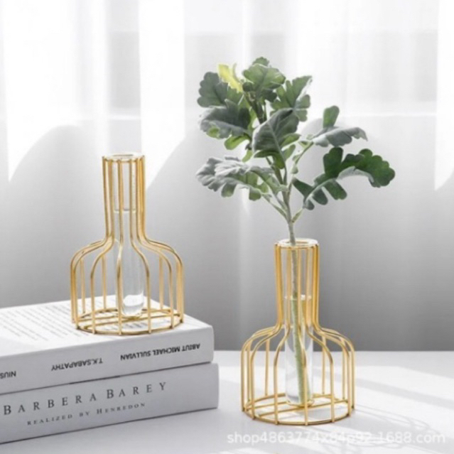 nordic golden glass vas besi hidroponik tanaman vas bunga