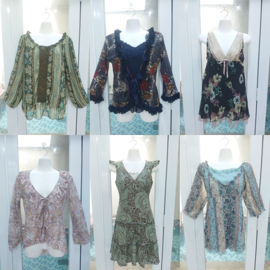 pl atasan wanita dress motif pattern vintage y2k outer gothic fairy floral flowers kutung camisole l