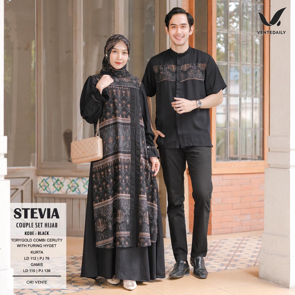 Ventedaily STEVIA COUPLE SET HIJAB PREMIUM - Setelan Pasangan Lebaran 3in1 Kombinasi Syari Muslim Ko