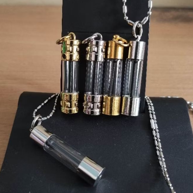 Liontin tabung kaca buka tutup, elegant voleme 1 mm, untuk isi minyak