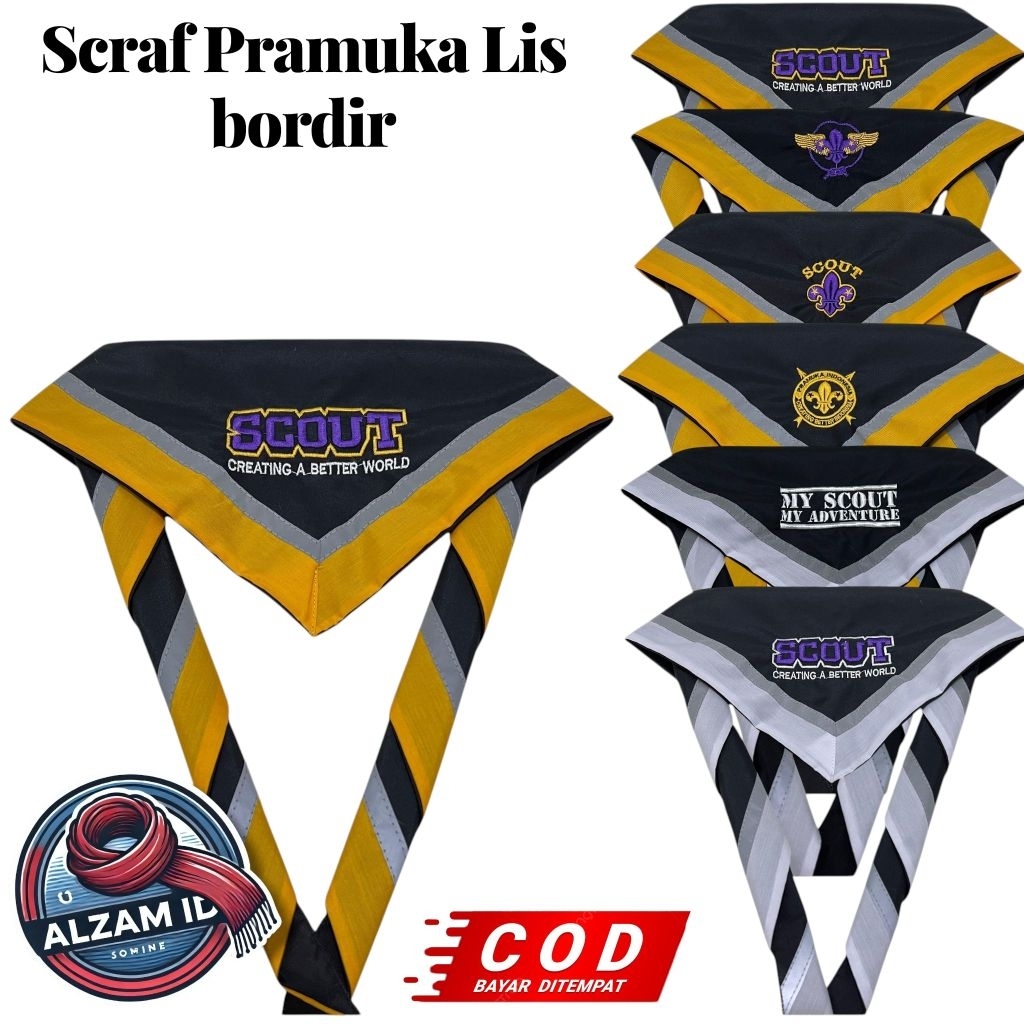 Scraf Pramuka menyala list bordir / scarf pramuka polos katun jumping