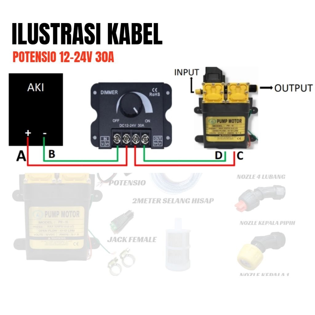 Potensio Pompa Dc 12v-24v 30A Speed Controll Putaran Dinamo Pompa Dc Sprayer elektrik Dimmer Dc 12v 