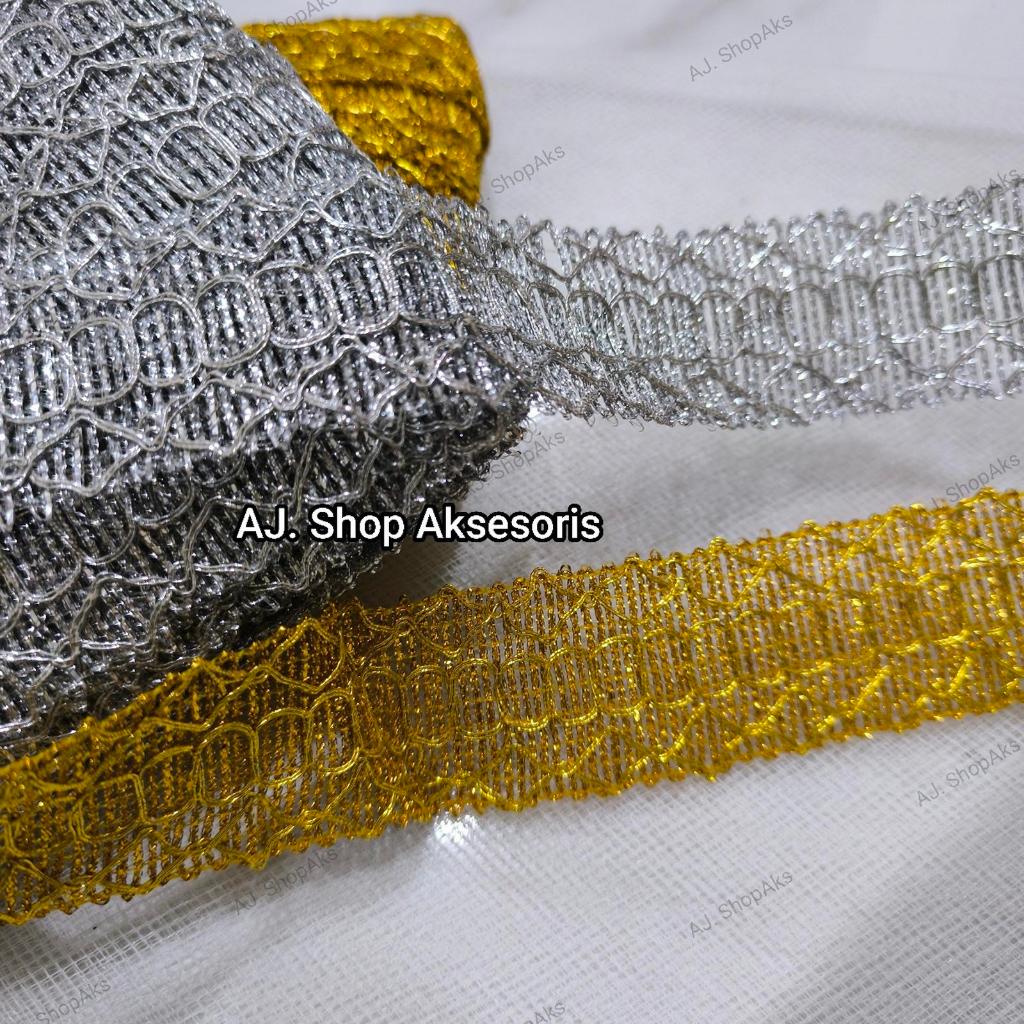 Rumah Tailor - Renda Gold Silver / Renda Bordir Motif Tengah Lebar 4 Cm , 5Cm