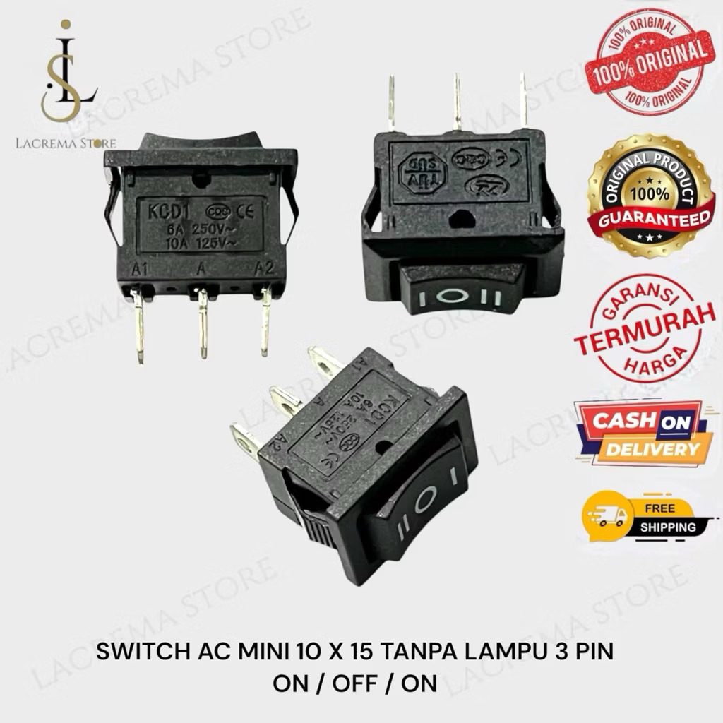 SWITCH KARAOKE 3PIN ON OFF ON 15 X 21 | ROCKER SWITCH KARAOKE 3 PIN SAKLAR KCD1 15x21 MM 250V 6A 125