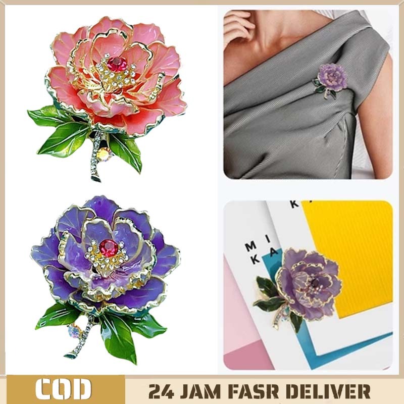 Bros Bunga Peony Wanita Aksesoris Bunga Pin Baju Hijab Brooch Klasik Gaya Cina Untuk Hijab