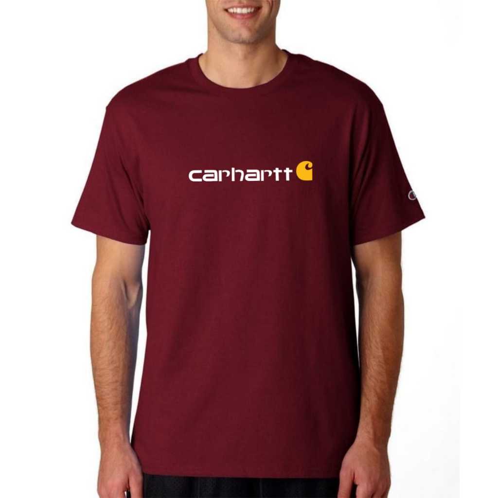 Carhartt Graphic Logo Tshirt Kekinian / Kaos Casual Branded Maroon & White / Atasan Import Quality P