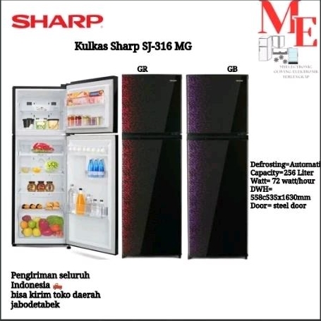 Kulkas Sharp 2 Pintu SJ-316 MG-GB 256 Liter 100 watt Big Freezer
