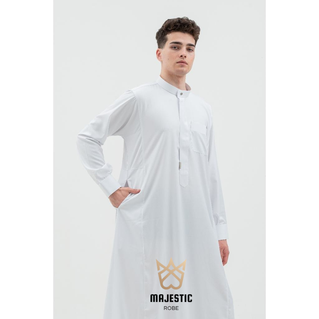 MajesticRobe - AL Haramain Series Semi Wol Thobe Thalhah Jubah / Gamis Pria Dewasa  | Putih