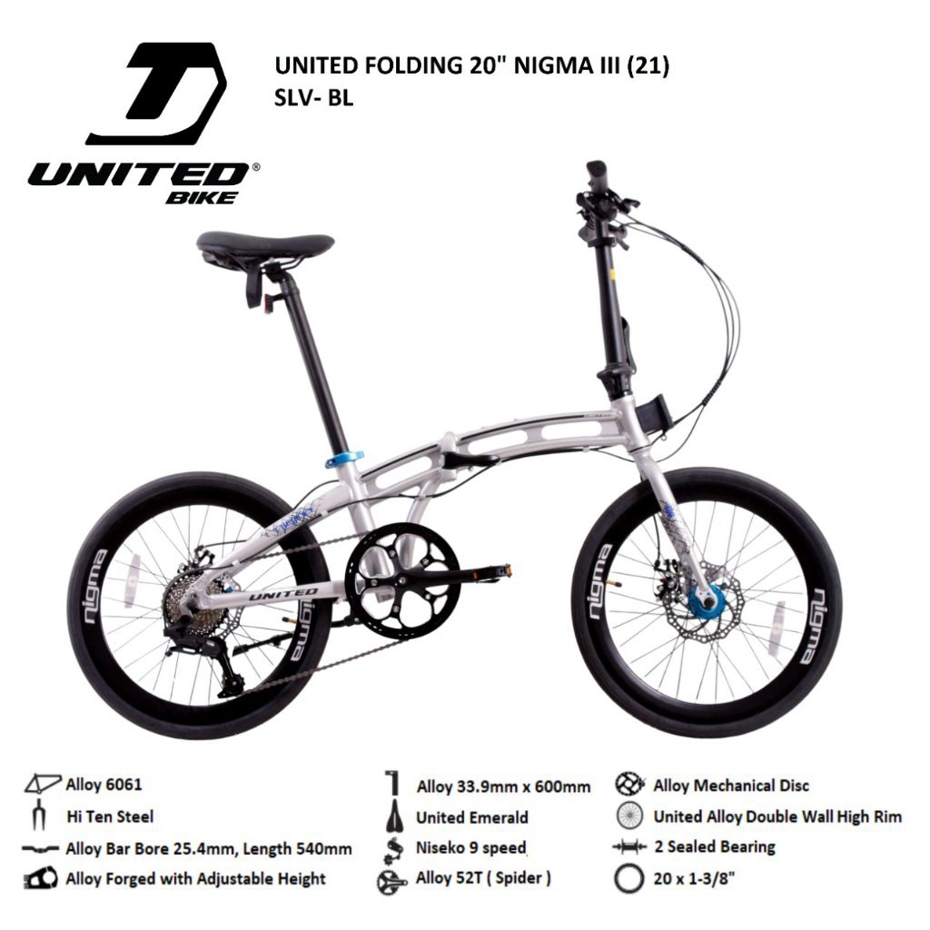 SEPEDA LIPAT DEWASA UNITED NIGMA III 3 V 5 PHANTOM 3.0 TERBARU 20 INCH  9 10 SPEED ALLOY FOLDING BIK