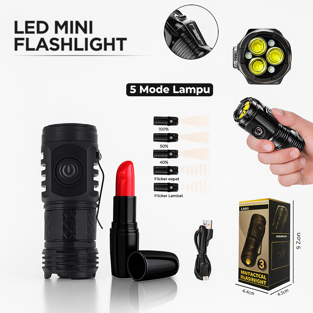 Senter LED Super Terang Senter LED Super Terang Jarak Jauh Center Mini Rechargeable 5 mode