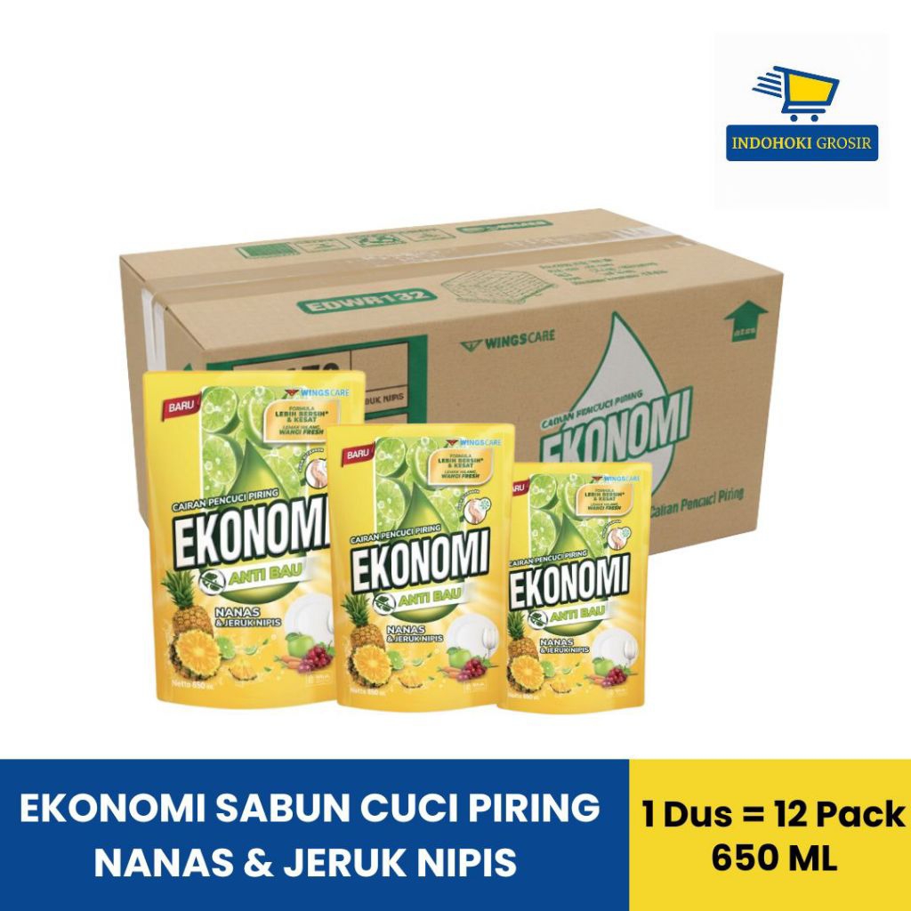 Ekonomi 1 DUS 12 PACK Sabun Cuci Piring Nanas & Jeruk Nipis 650 ML - SABUN CUCI PIRING