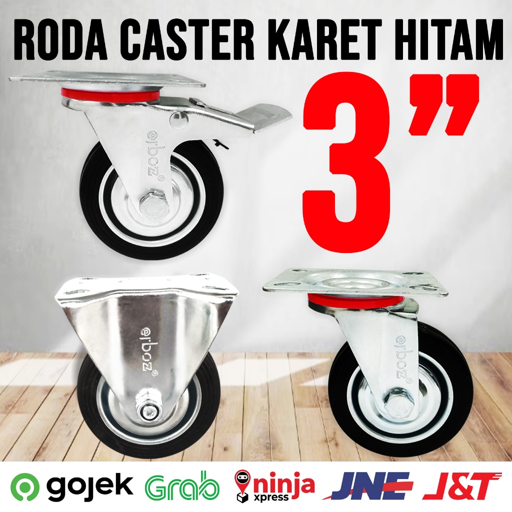 Roda Caster Troli Hitam 3 inch / Roda Caster 3 inch / Roda Caster HITAM 3 inch/ Roda karet 3 inch / 