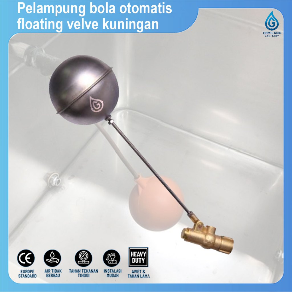 Pelampung Bola Otomatis Kuningan untuk Tandon Air dan Torn dengan Katup Apung