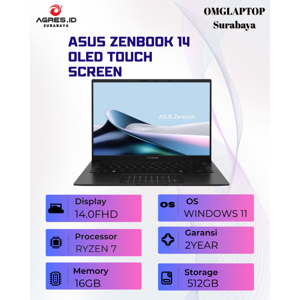 ASUS ZENBOOK 14 OLED UM3406HA TOUCH RYZEN 7 8840 16GB 512GB W11 14.0 2.8K