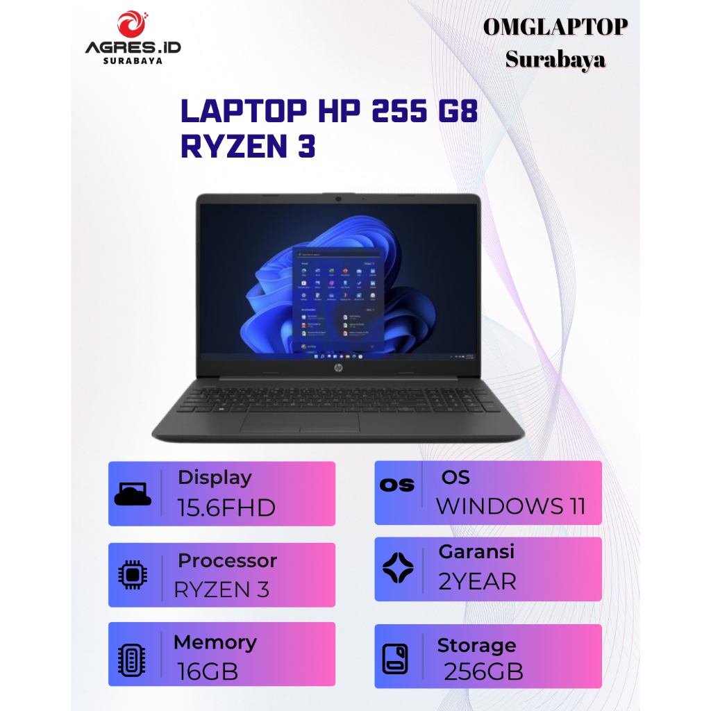 LAPTOP HP 255 G8 RYZEN 3 5300 8GB 256GB W11 15.6FHD