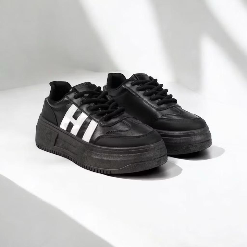 SEPATU HI SEPATU WANITA SNEAKERS FASHION KOREAN TREND CASUAL FREE BOX SEPATU SEKOLAH HITAM