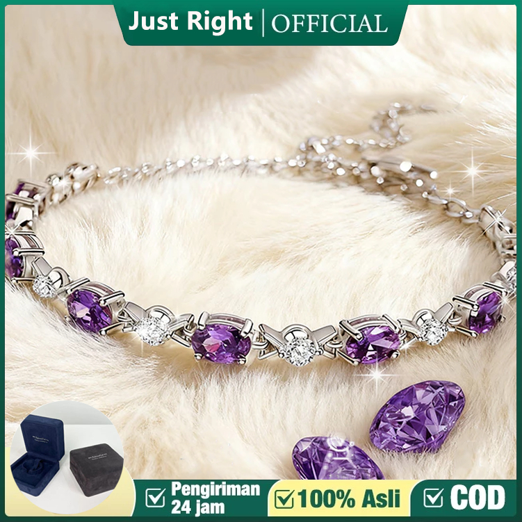 Free Gift Box COD HOTGelang Batu Ungu Wanita Perak 925 Anti Karat || Gelang Permata Ungu Wanita Pera