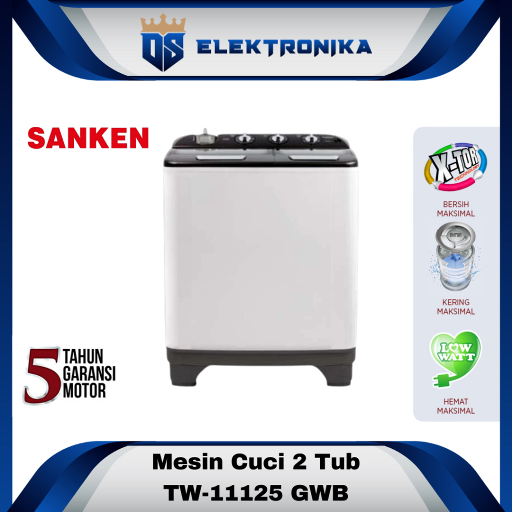 Sanken Mesin Cuci 2 Tabung 10 Kg TW-1125GWB / TW1125 GWB / TW1125GWB 10 Kg
