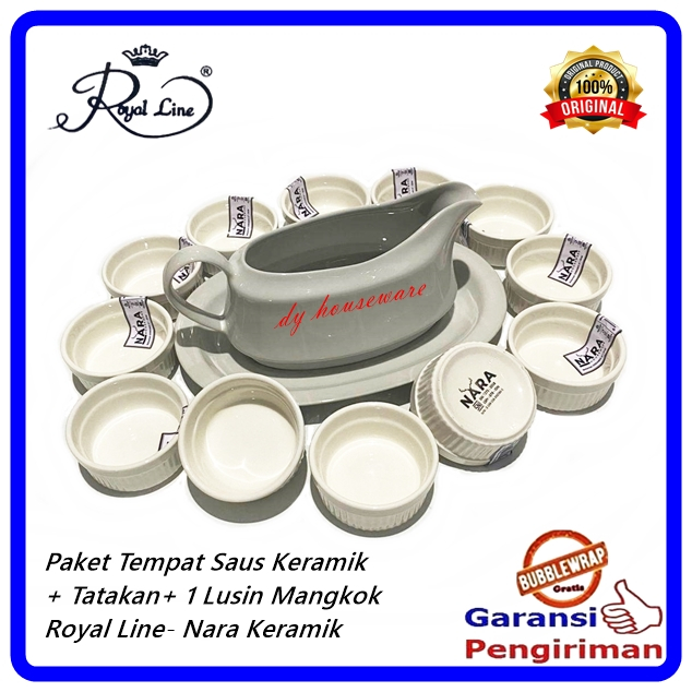 Paket Tempat Saus Keramik Dengan Piring Tatak Putih Klasik + Mangkok Cuko Keramik 1 Lusin Putih