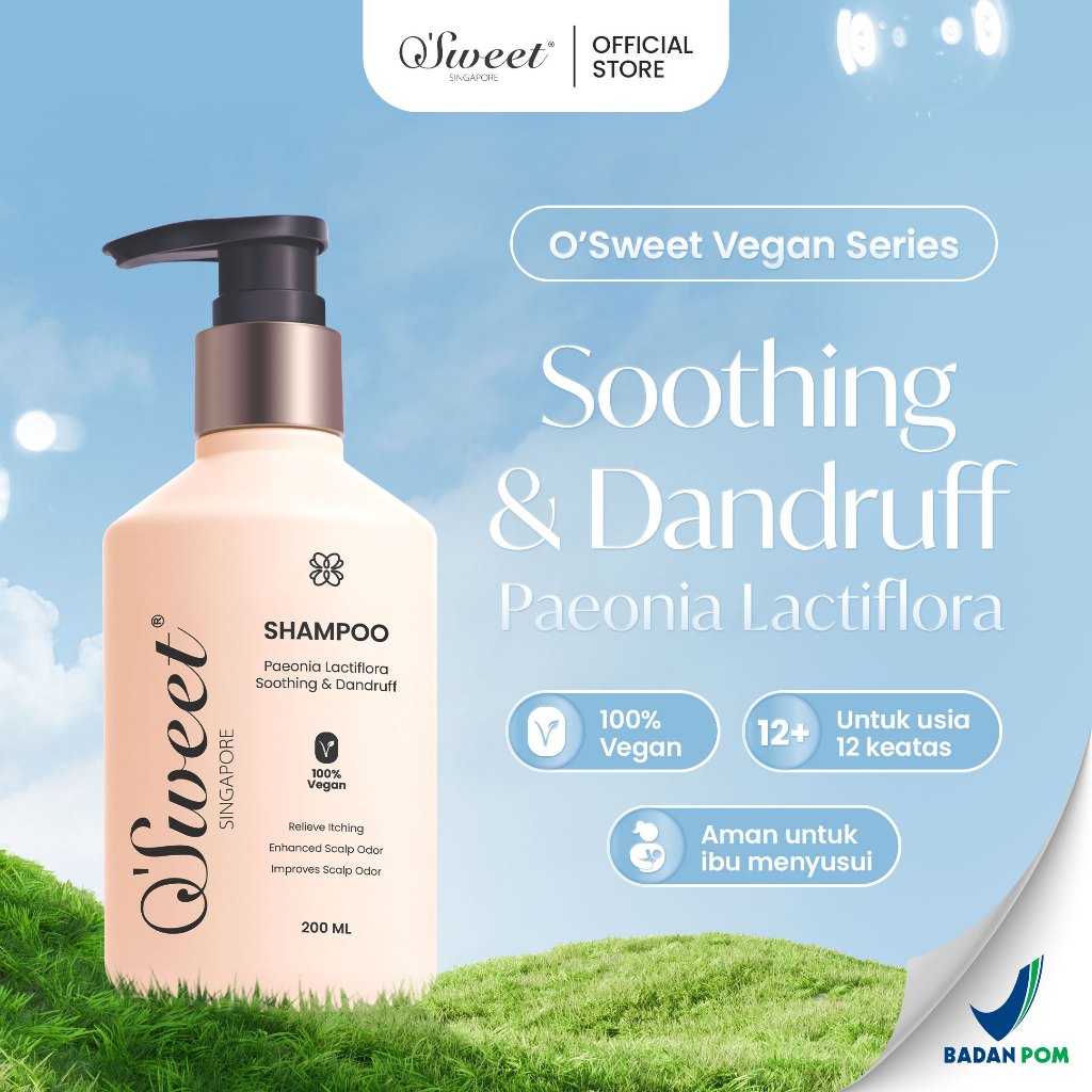 O'Sweet Singapore | Paeonia Lactiflora 100% Vegan, Shampoo anti ketombe, Membantu Pertumbuhan Rambut