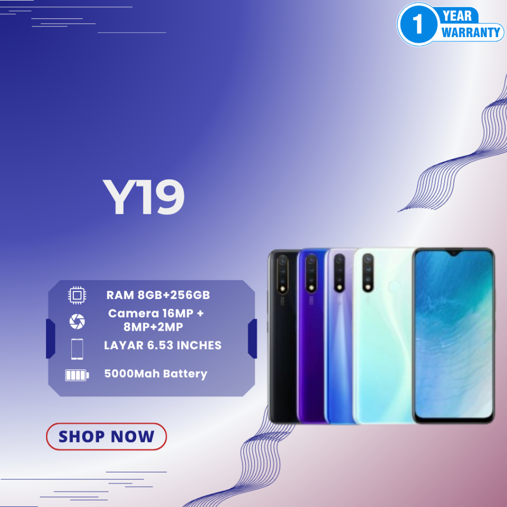 HP SMARTPHONE VIVO Y19 RAM 8GB/256GB GARANSI 12 BULAN, BATTERAY 5000mAh