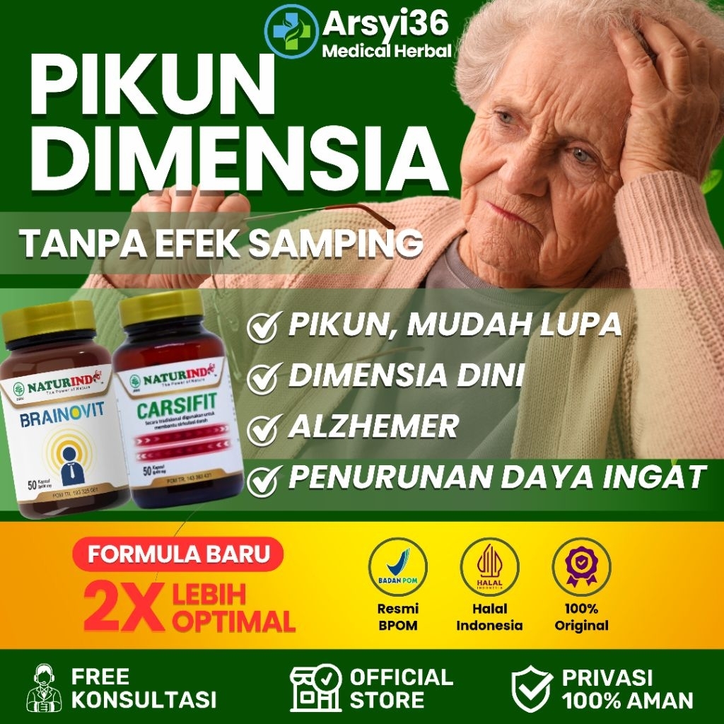 Obat Pikun Lansia Pelupa Daya Ingat Menurun Demensia Linglung Saraf Otak Amnesia Naturindo Brainovit