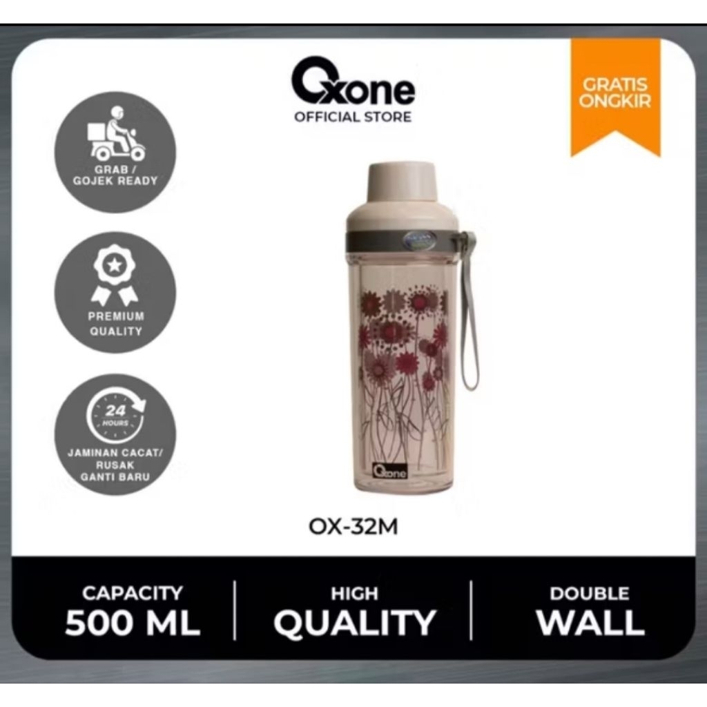 Oxone OX-032M Double Wall Glass Travel Bottle