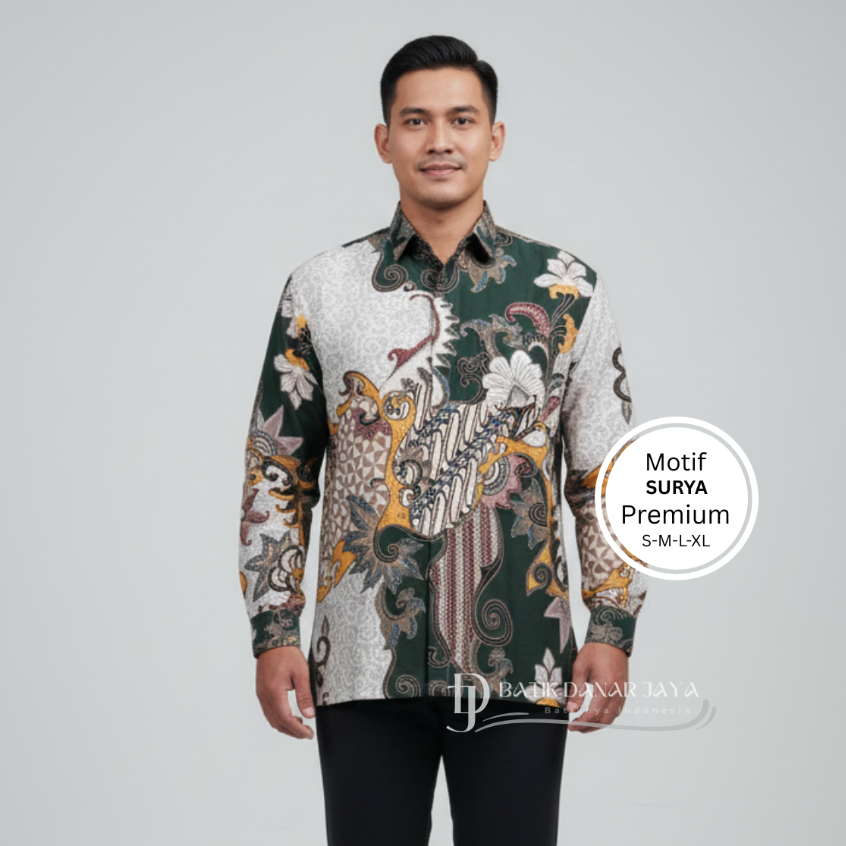 Kemeja Batik Pria Lengan Panjang Bahan Katun Motif Surya