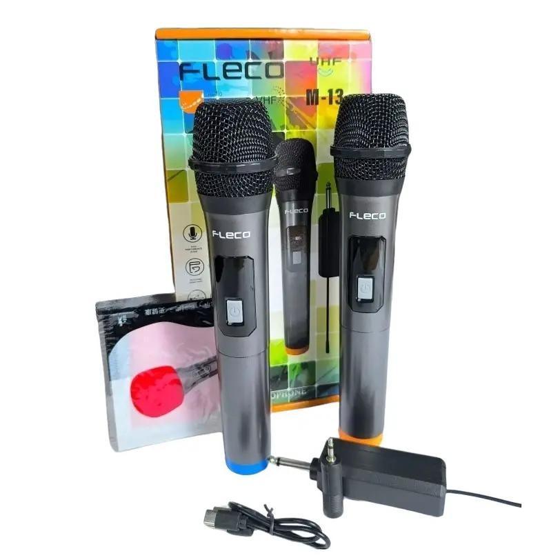 Mic Professional Wireless Microphone Double isi 2 Fleco M-13 Mic Wireless Karaoke Fleco M-13 Mic Tan