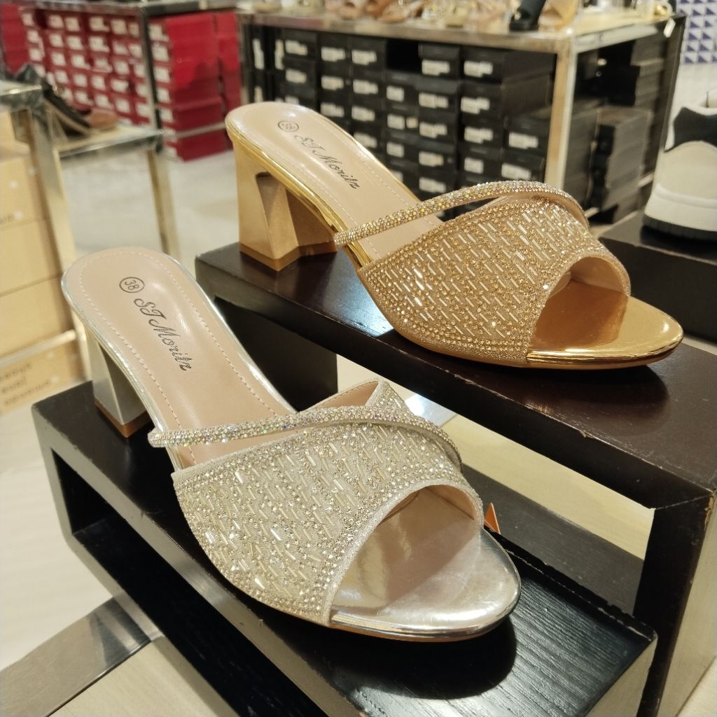 ST MORITZ‼️ sandal pesta wanita hak 7cm mewah blink blink