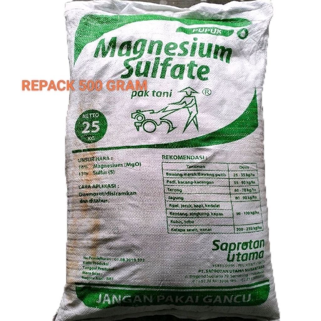 Pupuk Magnesium Sulfat MgSO4 Pak Tani Kemasan REPACK @500 Gram