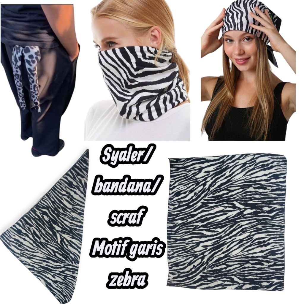 Bandana motif garis zebra slayer scraf leher wanita bahan katun rayon premium lembut /headband wanit