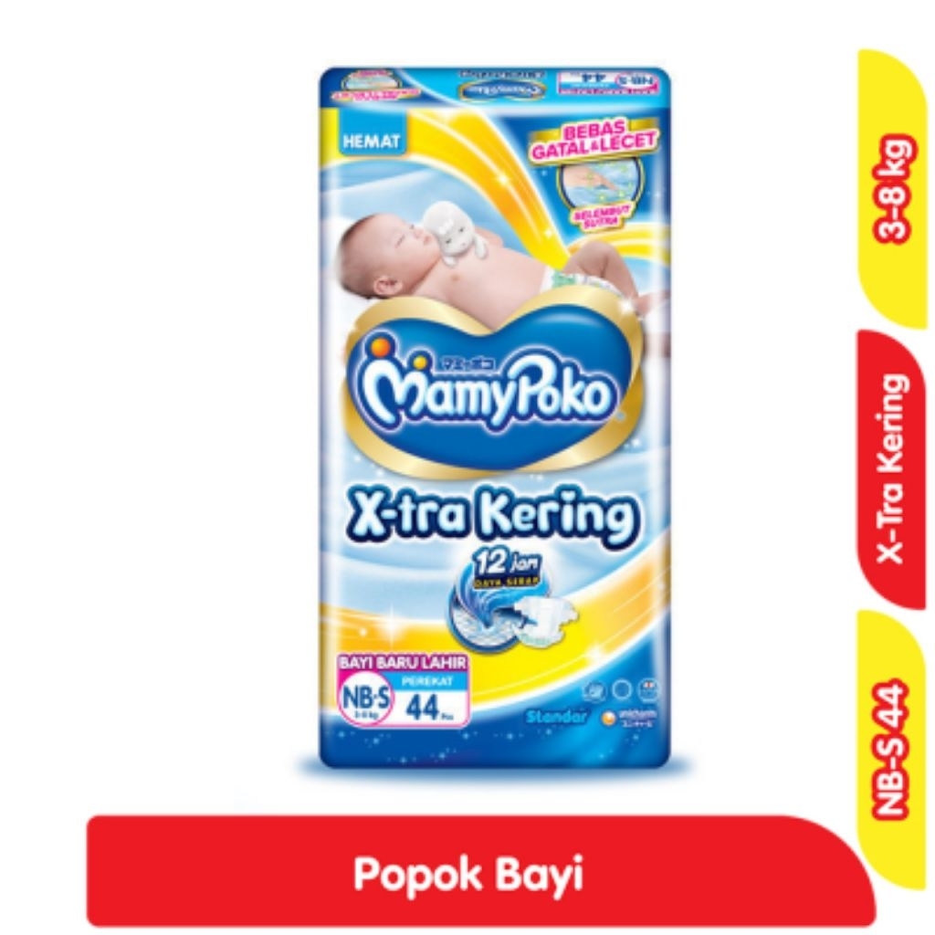 PROMO MamyPoko - Newborn Pampers Bayi Baru Lahir 3-8kg X-tra Kering NB-S 44pcs Perekat