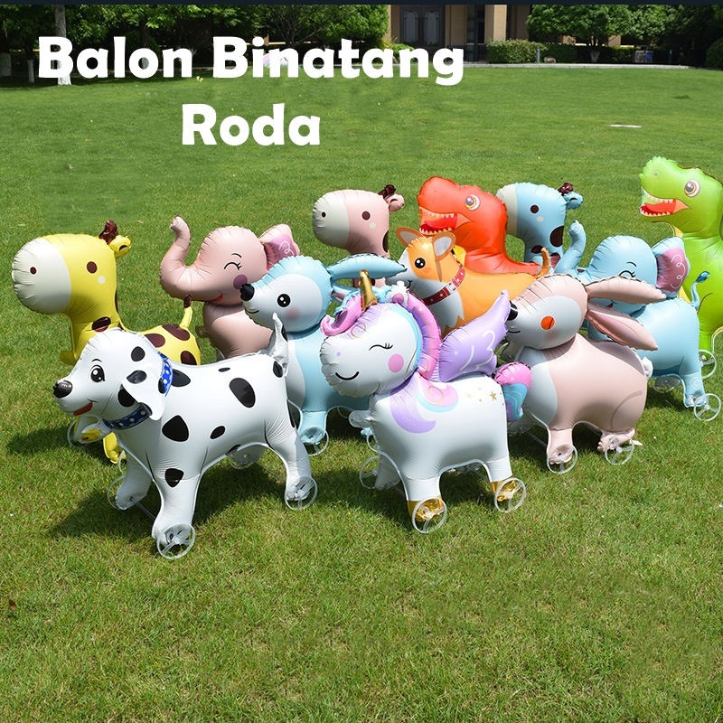 Balon BInatang Roda Berjalan Mainan anak 4D Animal Foil Balloons With Wheels  Dekorasi Pesta Ulang T