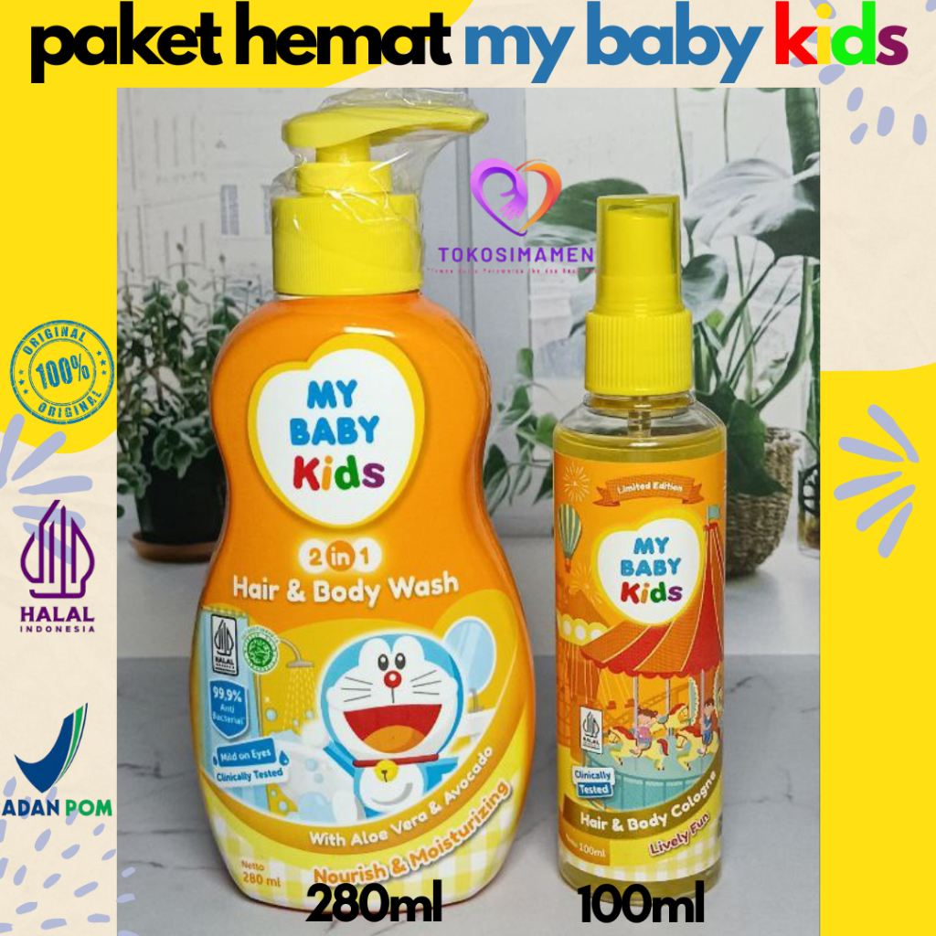 MY BABY KIDS Hair & Body wash 2in1 Pump 280ml + My Baby kids Hair & Body Cologne / My Baby Kids Pake