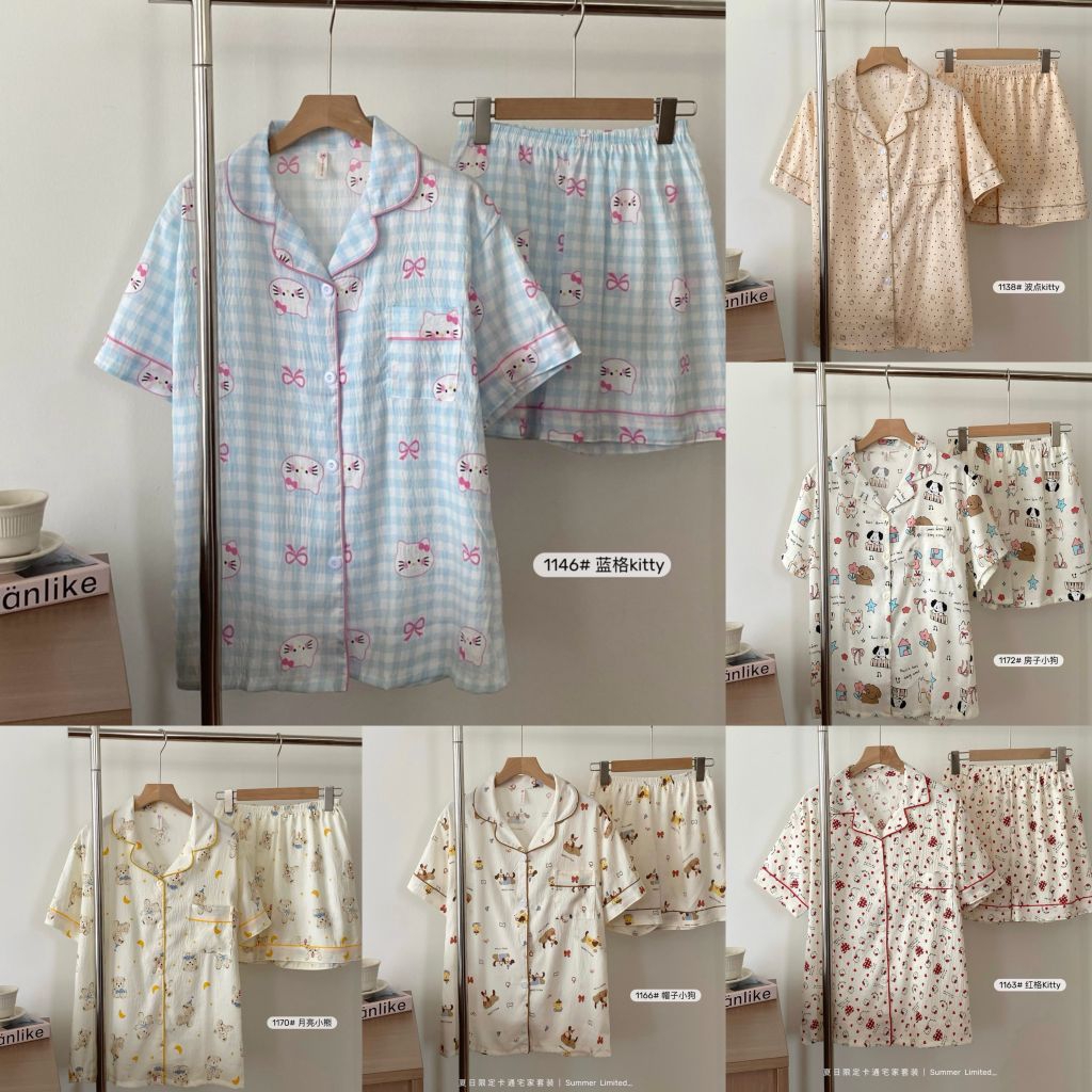 [ 2585 CUTE HOMEWEAR ] Setelan baju tidur wanita atasan dan bawahan celana pendek babydoll baju tidu