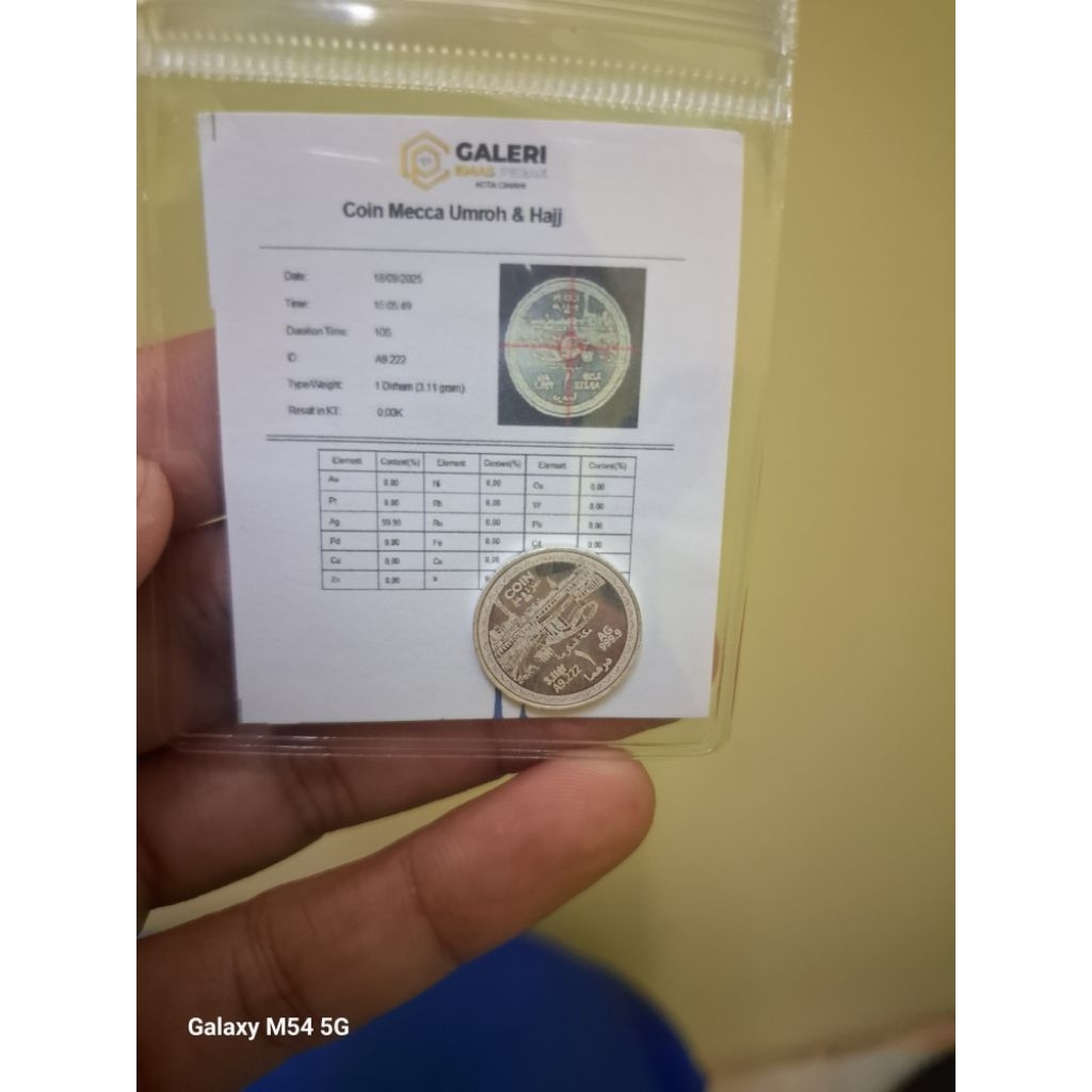 1 Dirham Coin Mecca Umroh & Hajj + Certificate 3.11 gram , Made by Galeri Emas Perak Cimahi + Keysil