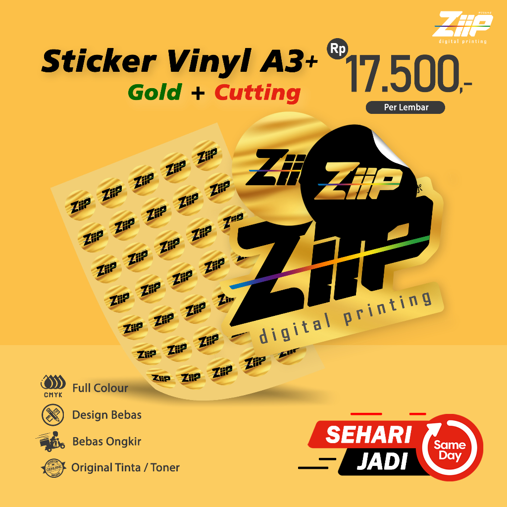 Cetak Sticker Label Vinyl Gold A3+ Include Cutting