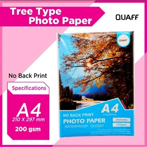 QUAFF Kertas Foto Glossy Anti Air Waterproof Photo Paper Tipe Pohon Tanpa Bagian Belakang Cetak
