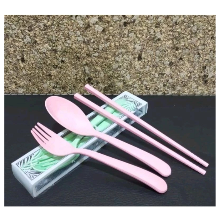 Set Sendok Travel mika sendok+garpu+Sumpit souvenir pernikahan/ Set alat makan murah plastik/ set al